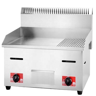 11.5kW Casca de proteção Grill de hambúrguer de gás de aço inoxidável com 1/3 de barra de trabalho ranhada