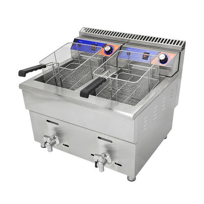 Máquina de fritura a gás de duplo tanque 220V para restaurante de fast food Fritadora de frango de aço inoxidável