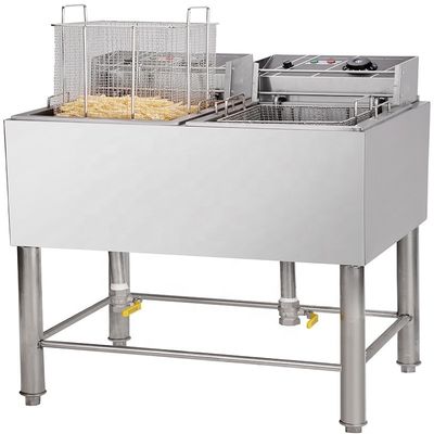 Fritadora elétrica para indústria com alça de elevação e dimensão externa de 660x600x1010 mm