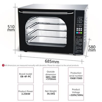 Forno de convecção de vidro digital de aço inoxidável para produção de pão de padaria