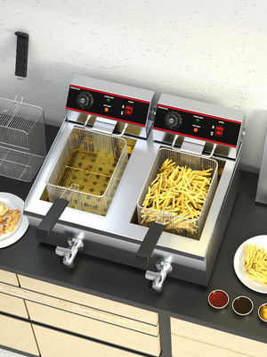 Máquina de fritura de batatas de aço inoxidável com controle de temperatura e tampa 13L