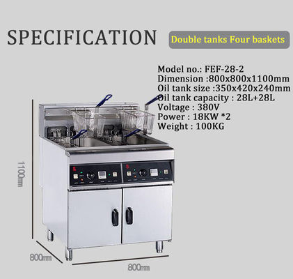 Restaurante Elétrico Frigorífico 28L*2 2 Tanque 4 Cesto Protecção de Sobreaquecimento 800x805x1100