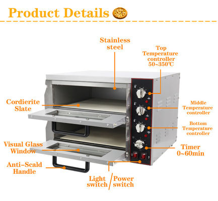 Equipamento de cozinha de padaria de duas camadas Forno de pizza elétrico para cozinha comercial
