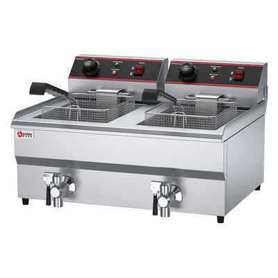 Fritadora elétrica de tanques duplos com válvula de óleo e faixa de temperatura de 60 a 200 graus