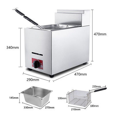6L de aço inoxidável Lpg gas friteiro para cozinha de hotel 1 tanque 1 cesta 340x630x610