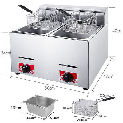 6L de aço inoxidável Lpg gas friteiro para cozinha de hotel 1 tanque 1 cesta 340x630x610