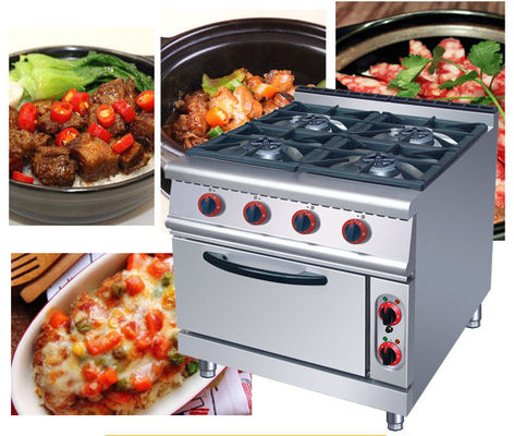 Forno a gás de aço inoxidável e forno elétrico para cozinha de hotel com 4 queimadores e forno