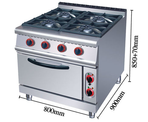 Forno a gás de aço inoxidável e forno elétrico para cozinha de hotel com 4 queimadores e forno
