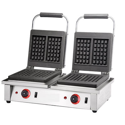 Fabricante de waffles belga de 4KW comercial duplo quadrado com placas de sanduíche intercambiáveis