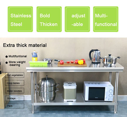 Mesa de cozinha de restaurante Bancada de trabalho de aço inoxidável com 1,2/1,5/1,8/2,0M de comprimento
