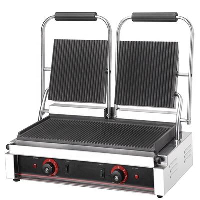 565x370x190mm Grill elétrico de contato Grill de churrasco quente com todos os ranhurados Grill de Panini de placas duplas