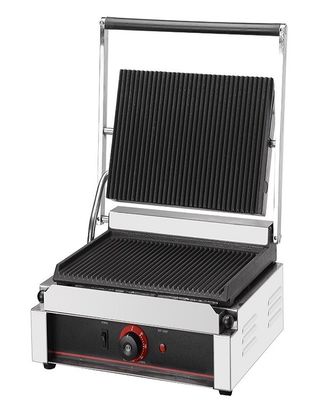 Grelha de hambúrguer elétrica poderosa com superfície de ferro fundido espessa, em forma de ranhurado superior/baixo plano