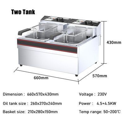 220V/110V Commercial Counter Top aço inoxidável Elétrico Dual Tanque Dual Cesto Fritador de Turquia 21 KG