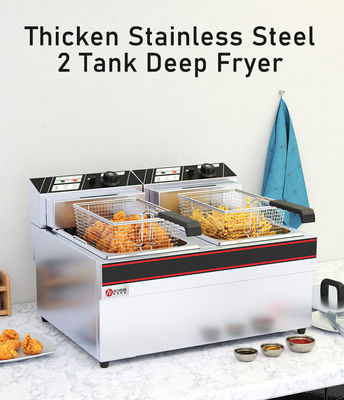 Fritar Carne e Snacks com uma Máquina de Fritar Donuts Profissional Elétrica de 2 Tanques e 2 Cestas