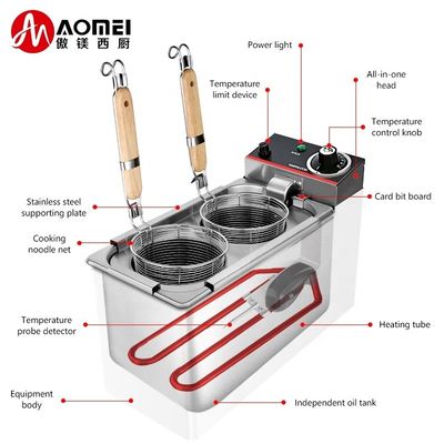 Aço inoxidável 201/304 Cozinha de macarrão instantânea elétrica comercial 215x420x310mm