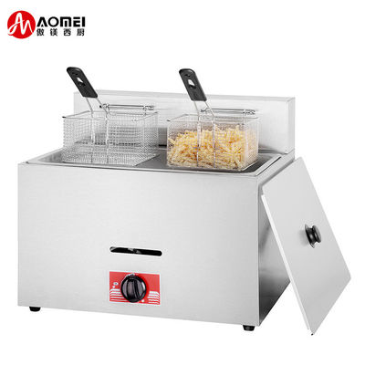 Fritadora de gás de aço inoxidável de 12L multifuncional comercial 1 tanque 2 cestas de mesa