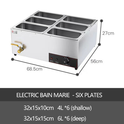 Aço inoxidável 6 Pan Banheiro Marie Buffet Elétrico aquecedor para indústria de serviços de alimentação