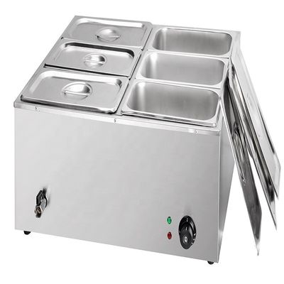 Aquecedor de alimentos elétrico de 1500W Bain Marie com 6 tanques e embalagem Tamanho 730*630*280mm