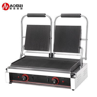 3600W Grill de contacto comercial de mesa em prata preta