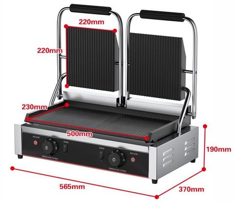 3600W Grill de contacto comercial de mesa em prata preta