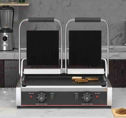 3600W Grill de contacto comercial de mesa em prata preta