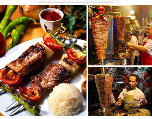 Turquia de mesa Doner Kebab Fazer Gás Frango Shawarma Máquina com alta produtividade