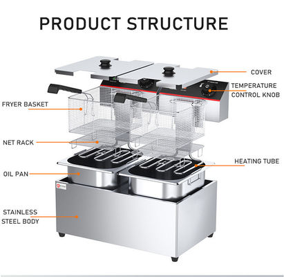 Tubos de aço inoxidável 11L 11L frigorífico elétrico para batatas fritas e peixe industrial