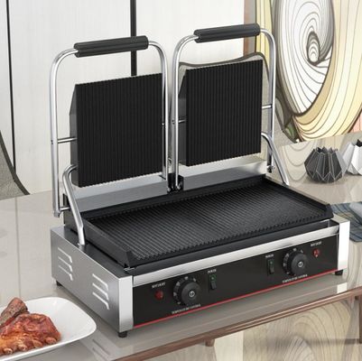 Grelha Panini de contato eléctrica de cabeças duplas para prensagem de sanduíches com molde privado