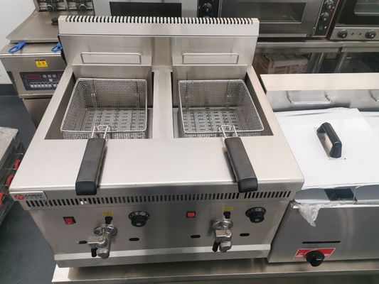 Máquina de fritura de gás industrial de grande profundidade de 18L com 2 tanques e 2 cestas