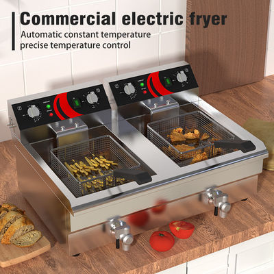 Máquina de fritura elétrica de depósito duplo de 12 litros, frigideira profunda com tamanho de cesta 210*220*120mm