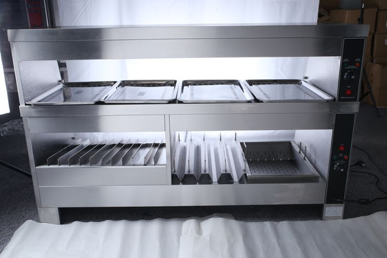 3 em 1 Combo Cabinet Food Warmer Display aço inoxidável Acrílico Tabletop Comercial