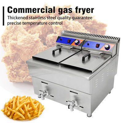 Máquina de fritura a gás de duplo tanque 220V para restaurante de fast food Fritadora de frango de aço inoxidável