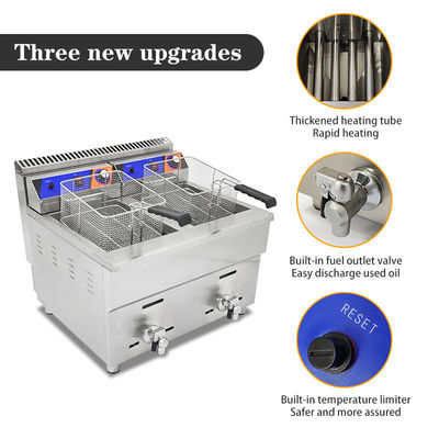 Máquina de fritura a gás de duplo tanque 220V para restaurante de fast food Fritadora de frango de aço inoxidável