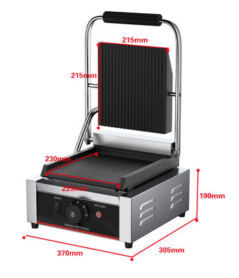 Máquina de Panini de Sandwich Grilhado elétrico comercial com Grelha Superior 215*215mm