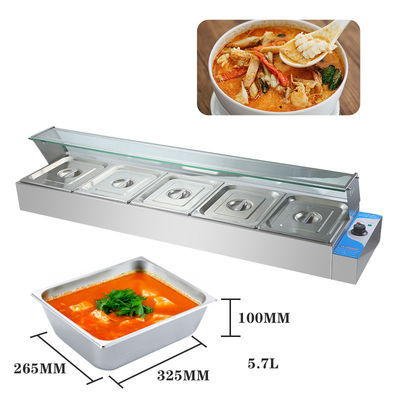 270*330*100mm Pan Tamanho 220V Cobre de vidro Bain Marie com 3/4/5/6 Placas Profissional