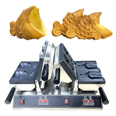 Máquina de sorvete dupla de Waffle Maker com boca aberta em forma de peixe e temporizador 0-10 minutos