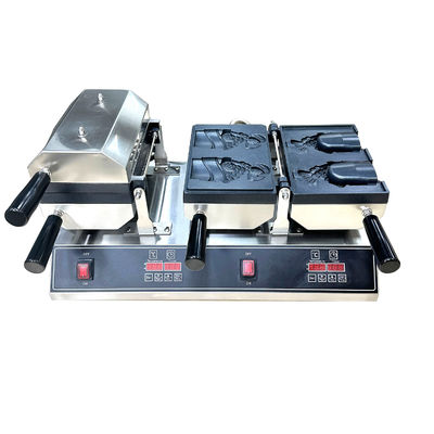 Máquina de sorvete dupla de Waffle Maker com boca aberta em forma de peixe e temporizador 0-10 minutos