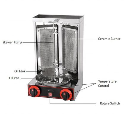 2 em 1 Máquina automática rotativa de Doner Kebab para GLP 2800Pa 37x37.5x53.5cm Tamanho de embalagem