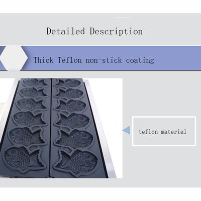 Máquina de fazer Taiyaki de aço inoxidável para equipamentos de lanches e tamanho de peixe 128x8x78mm