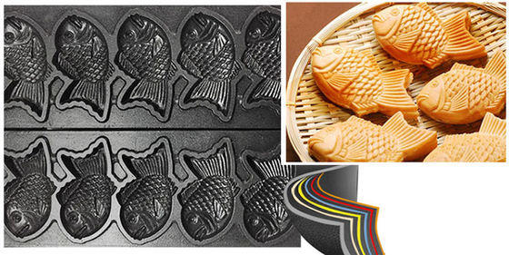 Máquina de fazer Taiyaki de aço inoxidável para equipamentos de lanches e tamanho de peixe 128x8x78mm