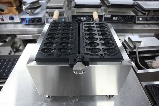 Máquina elétrica Taiyaki de aço inoxidável para equipamentos de lanches em forma de peixe 380x380x245mm