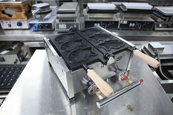 Máquina de fazer Taiyaki 6 PCS Peixe Taiyaki Tipo de gás líquido Peixe Waffle Maker 470x380x210mm