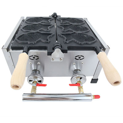 Máquina de fazer Taiyaki 6 PCS Peixe Taiyaki Tipo de gás líquido Peixe Waffle Maker 470x380x210mm