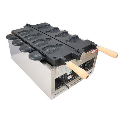 Faça lanches perfeitos com a nossa máquina de waffle de peixe comercial antiaderente de 4 peças com gelo e boca aberta