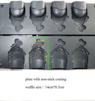 Faça lanches perfeitos com a nossa máquina de waffle de peixe comercial antiaderente de 4 peças com gelo e boca aberta