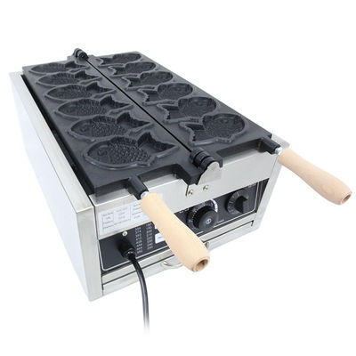 Faça lanches perfeitos com a nossa máquina de waffle de peixe comercial antiaderente de 4 peças com gelo e boca aberta