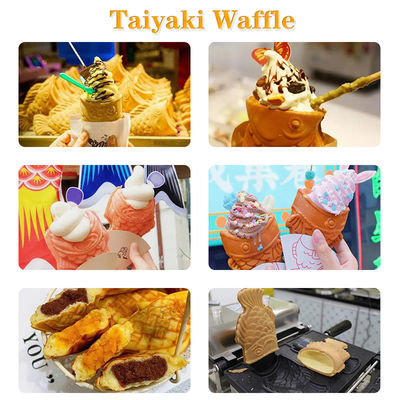 1400W Taiyaki Waffle Maker Máquina elétrica de fazer cone de sorvete em forma de peixe