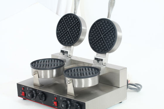 Fabricante de waffles elétricos de cabeça dupla com revestimento antiaderente e peso de 11 kg