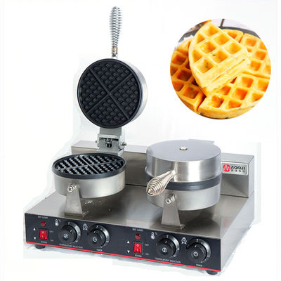 Commercial 2 Placas Elétrico Não-aderente Waffle Maker com anti-escaldar Manopla e 220V
