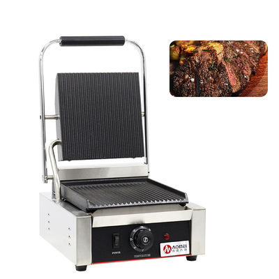 Grelha de pressão Panini de aço inoxidável de cabeça única Sandwich Grill de contacto elétrico comercial